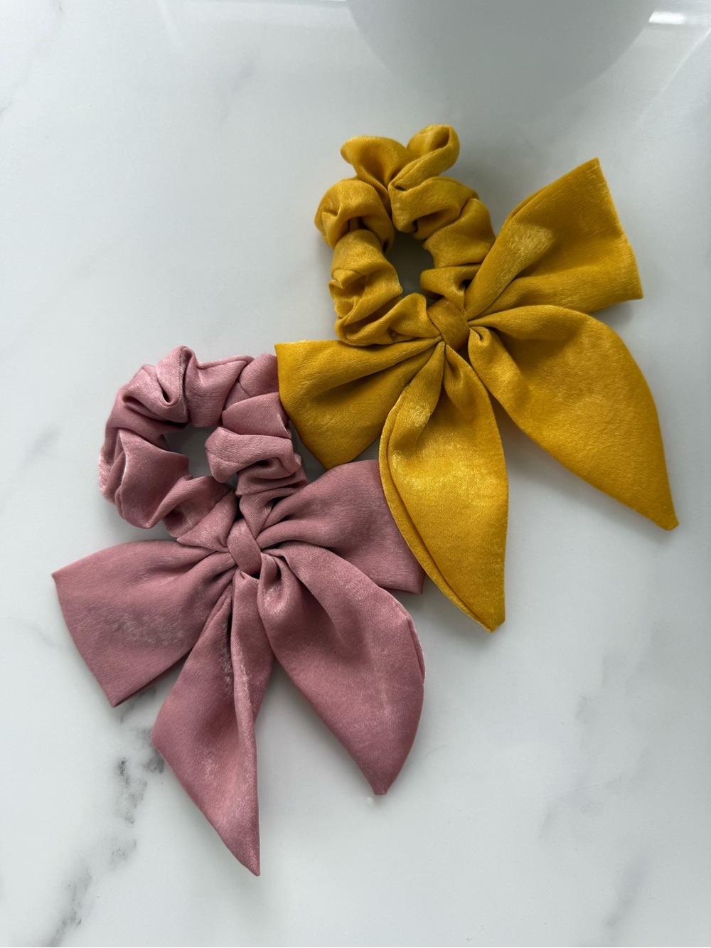 Urban Outfitters Pink and Mustard Bow Scrunchie Set